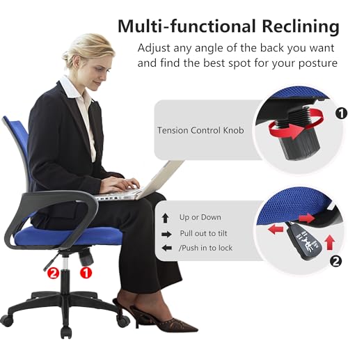 BestOffice Ergonomic Office Chair | Mid-Back Swivel Desk Chair | Dark Blue | with Lumbar Support, Adjustable Height & Breathable Backrest | Sponge Seat & Rolling Wheels | for Home, Office | Pack of 1 - color: Dark Blue, style: pack of 1