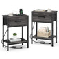 Vagusicc Nightstand Set of 2 with Charging Station, Bed Side Table with Fabric Drawer, Small End Table with 2-Tier Open Shelves, 25.4" Tall Night Stand Bedside Table for Bedroom Living Room, Black Oak - color: Black Oak (2 Pack)