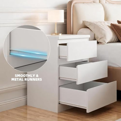 Nightstand with Drawers, Bedside Table with Drawers, Sofa Side Table Storage Cabinet, Night Stand for Bedroom Living Room (1, 3 Drawers White, 19.7" W×15.6" D×26.57" H) - color: 3 Drawers White
