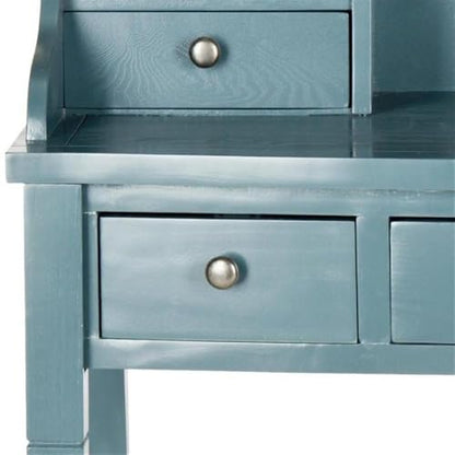SAFAVIEH Furniture - Landon 5-Drawer Writing Desk - Teal - Solid Wood - Classic Hutch Design - Ideal for Home Office, Living Room, Den, 36.2" W x 19.1" D x 40.5" H (AMH6516E) - color: Teal