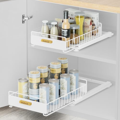 Under Sink Organizer, 2 Packs Under Sink Organizers and Storage, Slide Out Pull Out Cabinet Organizer Shelf with Metal Drawers for Kitchen Bathroom Pantry, White - color: White, size: 2 Pack Single Layer