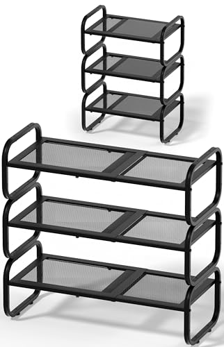 3 Tier Shoe Rack - Expandable Shoe Organizer for Closet, Adjustable Metal Shoe Shelf Storage, Stackable Long Shoe Stand Holder for Garage, Entryway, Door Entrance - size: 3 Tier