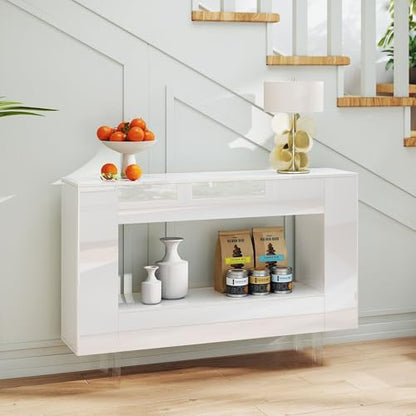 47" High Gloss Console Table with Hidden Side Storage Cabinets, White Modern Entryway Sofa Table for Behind The Couch, Living Room - color: High Gloss-white
