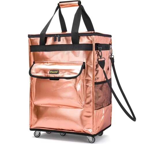 BALEINE Reusable Grocery Bags on Wheels, Rolling Tote Bag, Shopping Trolley, Large Backpack Shopping Carts for Groceries - color: Rose Gold, size: Medium