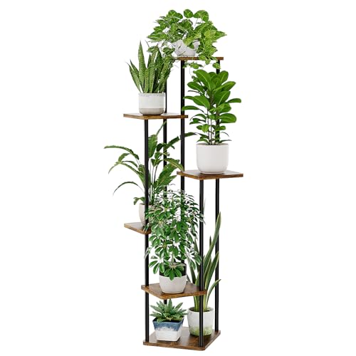 Bamworld Tall Plant Stand Indoor 6 Tier Plant Holder for Multiple Plants Corner Shelf Stand for Patio Garden Balcony Living Room Bedroom Brown - color: Brown Oak, size: 6 Tier