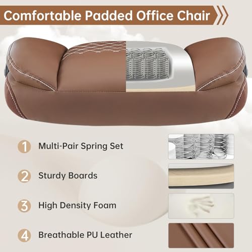 YFO Leather Office Ergonomic Home Office Desk Chair, Back Support Swivel Executive Office Chair with Wheels and Flip-Up Armrests, Small Gaming Chair with Adjustable Rocking Function, Brown - color: Brown