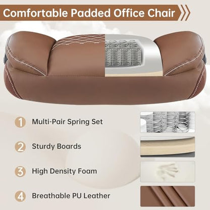 YFO Leather Office Ergonomic Home Office Desk Chair, Back Support Swivel Executive Office Chair with Wheels and Flip-Up Armrests, Small Gaming Chair with Adjustable Rocking Function, Brown - color: Brown