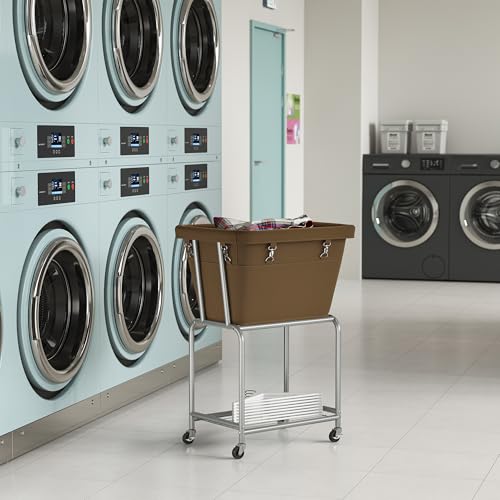 ELYKEN Rolling Laundry Hamper with Wheels, Removable Bag, Laundry Cart | Heavy Duty Metal Frame, 2-Tier Clothes Basket with Shelf, Ideal for Closet, Bedroom, Bathroom & Laundry Room - color: Camel Brown, size: 20.3"L x 15.9"W x 30.9"H