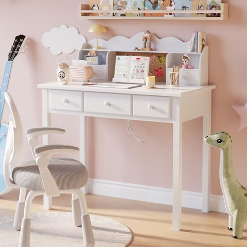 FUNKOCO Home Office Furniture Writing Desk, 36 Inch Computer Work Station with Detachable Hutch for Small Place, 5 Drawers(White) - color: 1-white