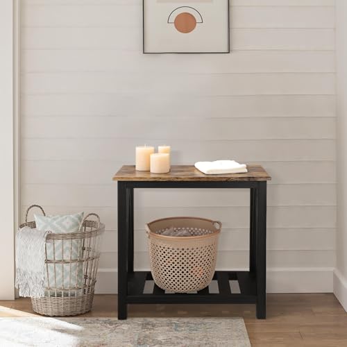 Narrow Side Table Rectangular End Tables with Storage Shelf Small Industrial Nightstands Bedside Table for Small Spaces Living Room Bedroom Bathroom Brown Smooth Tabletop and Black Legs - color: Brown&black