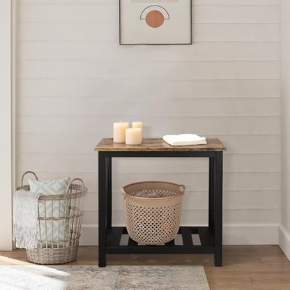 Narrow Side Table Rectangular End Tables with Storage Shelf Small Industrial Nightstands Bedside Table for Small Spaces Living Room Bedroom Bathroom Brown Smooth Tabletop and Black Legs - color: Brown&black