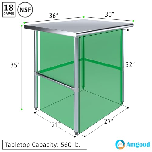30 in. x 36 in. Open Base Stainless Steel Work Table | Residential & Commercial | Food Prep | Heavy Duty Utility Work Station | NSF - size: 36 in. Length x 30 in. Width