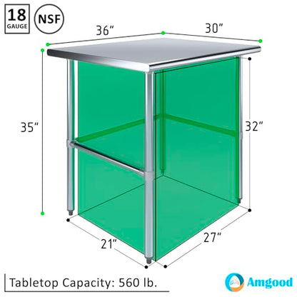 30 in. x 36 in. Open Base Stainless Steel Work Table | Residential & Commercial | Food Prep | Heavy Duty Utility Work Station | NSF - size: 36 in. Length x 30 in. Width