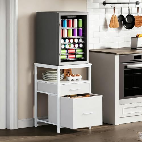 Herture Mini Fridge Stand with 3 Storage, Mini Fridge Cabinet, Beverage Fridge Table, Heavy Duty 18.11" L* 18.11" W Tabletop, for Dorm, Apartment,Office, Bedroom Black HB03BXW - color: White, size: 18.11" L* 18.11" W