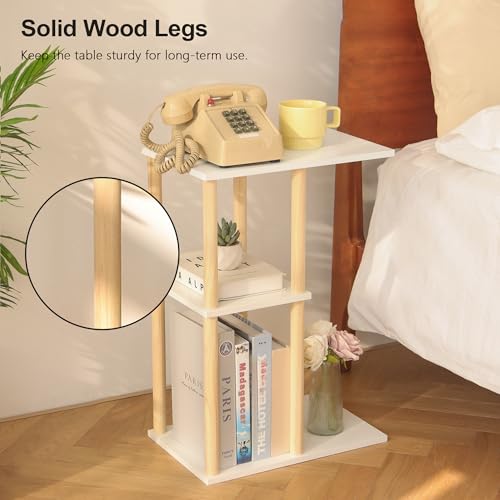 AWASEN C Shaped End Table, 3-Tier Small Side Table for Couch | Wood Sofa Table Coffee Table for Living Room, Small Space, Bedroom, Home Office, Easy Assembly, Natural and White - color: C Shaped-white