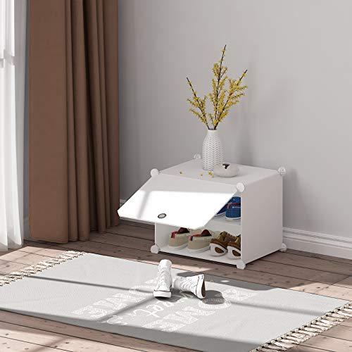 HOMIDEC Shoe Rack, 8 Tier Shoe Storage Cabinet 32 Pair Plastic Shoe Shelves Organizer for Closet Hallway Bedroom Entryway - color: White, style: 2 by 8