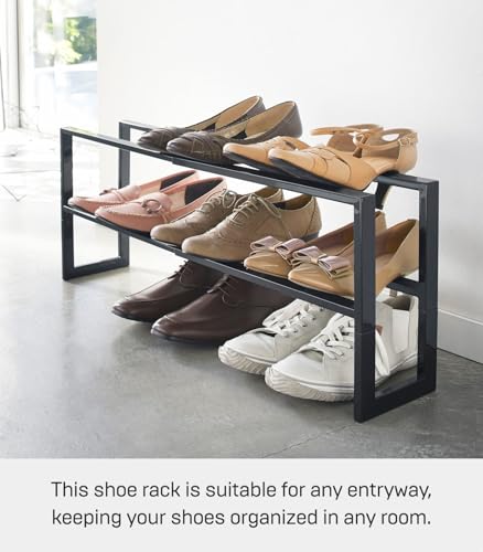YAMAZAKI Home Expanding Shoe Rack, Metal, Adjustable Steel One Size Black - color: Black, size: Double