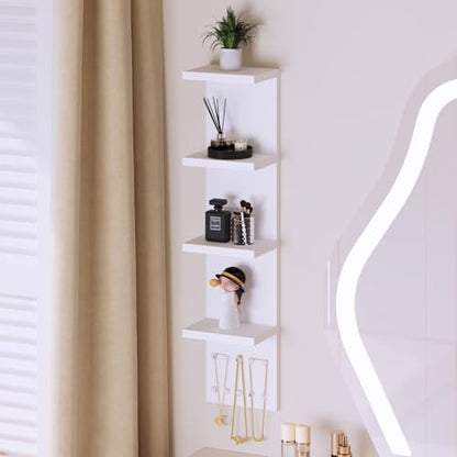LitaEther 4 Tier White Lack Shelf Vanity Wall Shelf with 10 Crystal Hooks - Multi-Functional Storage for Makeup, Jewelry, Plants, Awards & Display (L7.1 x W5.5 x H30.7) (2)