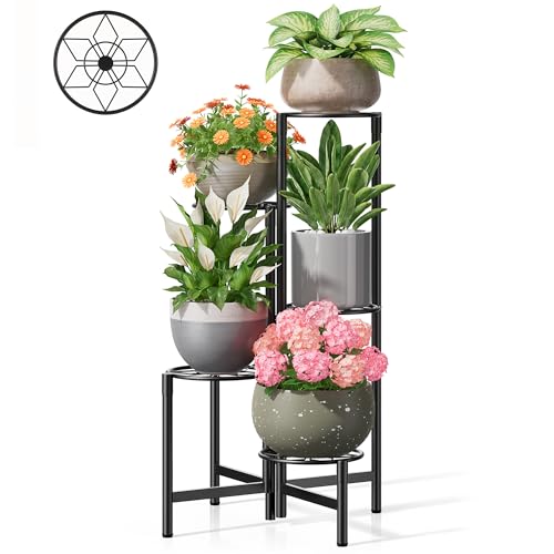 Plant Stand 5 Tier Indoor Metal Flower Shelf for Multiple Plants Corner Tall Flower Holders for Patio Garden Living Room Balcony Bedroom Black Diamond - color: BlackDiamond, size: 5-tiers