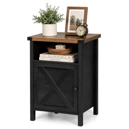 Catrimown Farmhouse End Table, Nightstand with Barn Door and Shelf,Black | End Tables,Wooden Sofa Side Table, Modern Bed Side Table Rustic Nightstands, Bedroom, Living Room - color: Black