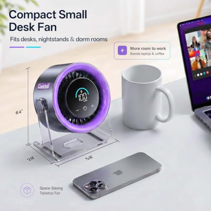 USB Desk Fan for Bedroom: 100 Speeds Digital Display Quiet Portable Fan with Turbo Airflow, 120° Rotating Small Rechargeable Battery Desktop & Wall-Mounted Fans for Bedroom Home Office - color: Black&Purple