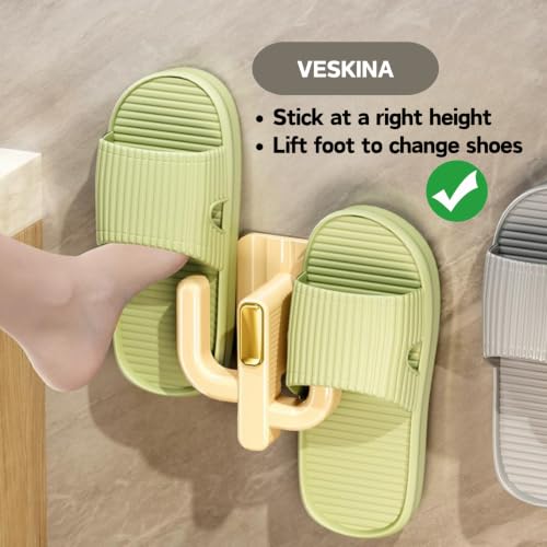 4 Pack Wall Mounted Shoe Rack - Hanging Shoe Organizer with Adhesive Mounts & Hooks - Space Saving Wall Shoe Storage Holder for Slippers, Sandals, RV, Bathroom & Door, White