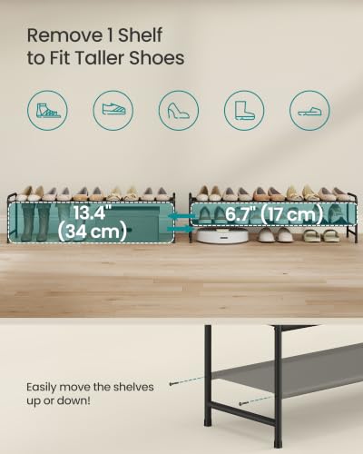 SONGMICS Long Shoe Rack Organizer for Closet, Free Standing Shoe Storage Shelf, Holds 12-15 Pairs, for Entryway, Bedroom, Easy to Assemble, 11.4 x 42.5 x 13.7 Inches, 2 Tiers, Ink Black ULMR092BP01 - size: 2 Tiers