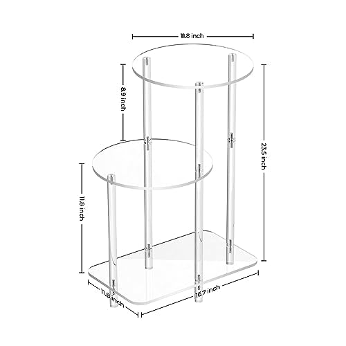 Eglaf Acrylic Round Side Table, 3-Tier Step End Table, Bedside Table | Clear Nightstand Small Accent Entryway Table, for Living Room, Bedroom, Hallway, 16.7'' L x 11.8'' W x 23.5'' H