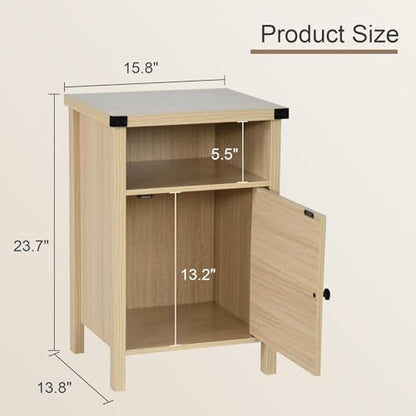 Farmhouse End Table, Side Table, Nightstang, End Table with Barn Door and Shelf, Rustic Modern Bed Night Stand for Bedroom, Living Room, Natural | End Tables,Wooden Sofa Side Table, Modern Bed Side Table Rustic Nightstands, Bedroom, Living Room - color: N