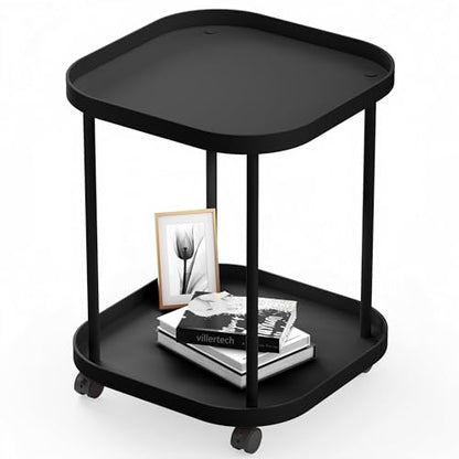 Side Table with Wheels, End Table Living Room Plastic Mobile Sofa Side Table Small Night Stand Bedroom Black - color: Black, size: 1 Pack