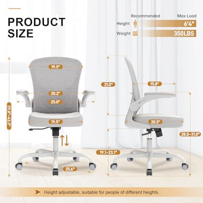 Office Chair, Ergonomic Desk Chairs 330LBS Capacity High Back Mesh Computer Chair with Flip-up Armrests, Comfy Work Chair with Adjustable Lumbar Support - color: Gray-gray