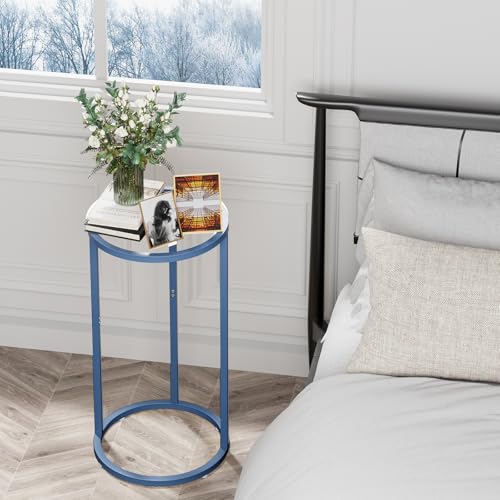 C Table Side End Table,Glass Couch Table Set of 2, Round Sofa End Table with Metal Frame, Small Snack Table for Living Room, Bedroom, Small Spaces, Easy Assembly (Blue,2pcs) - color: Blue