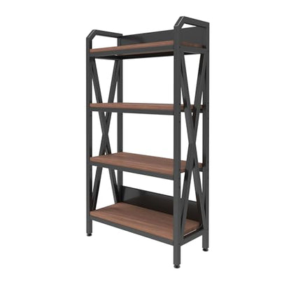 56.3” Baker‘s Rack for Kitchen, 4-Tier Metal Wood Shelf, Heavy Duty Adjustable Shelving Unit, Freestanding Organizer for Garage Pantry Bathroom Closet, Black Brown - size: 27.60''Length