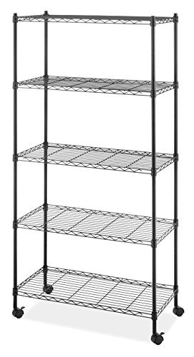 Whitmor 5 Tier Supreme Shelving Unit, Metal Storage Shelves, Adjustable Heavy Duty Shelf with Wheels, 400 lbs Capacity per Shelf, 2000 lbs Total for Pantry, Garage, Kitchen, Black - color: Black, size: 5-TIER,30.1"L x 14.2"W x 60"H(With Wheels)