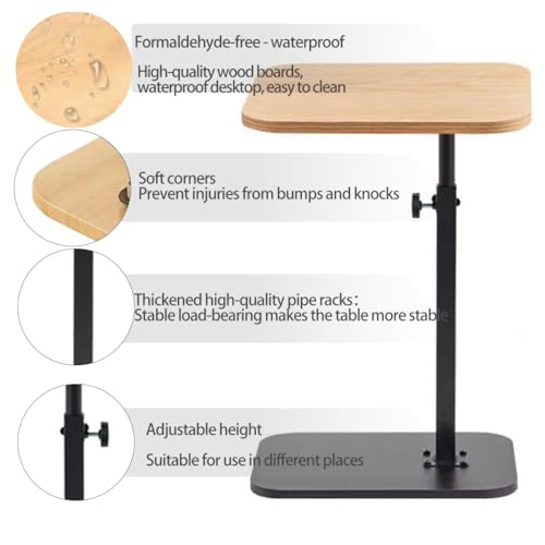 Pedestal Adjustable c Table for Small Spaces，C Shaped End Table Desktop can Turn 360° and the Height of the Sofa Small TV Tray Table Can be Adjusted for Couch - color: Wood and Black-height-adjustable Table-1pcs