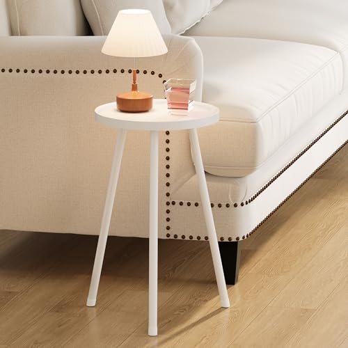 Small Couch Side Table, Drink Table, Mini Round End Table, Coffee Table, Snack Table for Small Spaces, Living Room, Bedroom, Sofa LET520W - color: White, size: 11.8 X 11.8 X 20.8 Inches