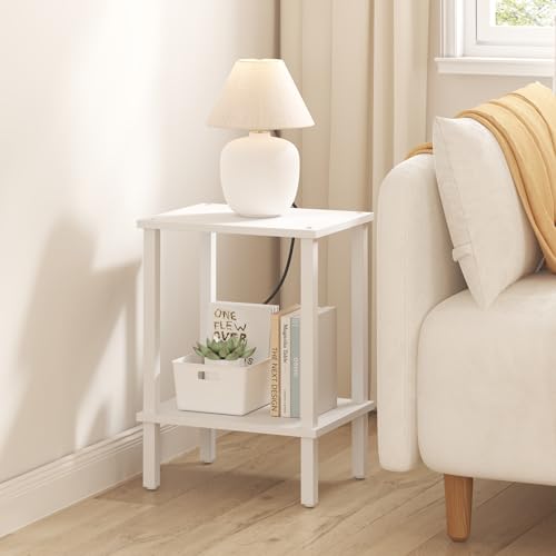 TUTOTAK End Table, Set of 2, Side Table, Nightstand, 2-Tier Storage Shelf, Sofa Table for Small Space, Living Room, Bed Room TB01BW035 - color: Pure White