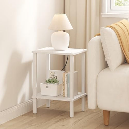 TUTOTAK End Table, Set of 2, Side Table, Nightstand, 2-Tier Storage Shelf, Sofa Table for Small Space, Living Room, Bed Room TB01BW035 - color: Pure White