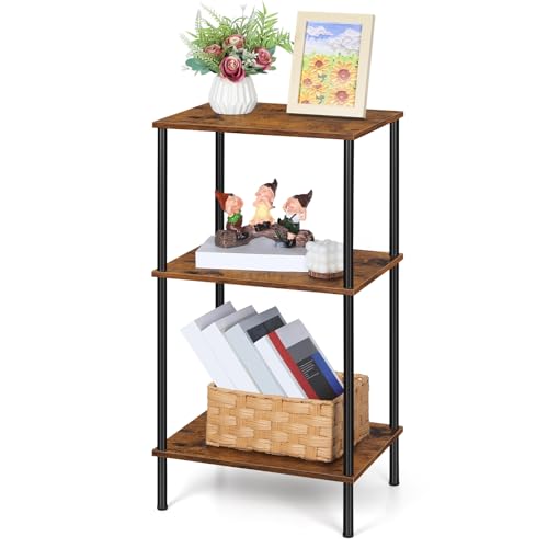 ETELI Tall End Table 3 Tier Side Table Small Nightstand, Rustic Brown | with Storage Shelf, for Small Spaces Living Room Bedroom Office - color: Brown