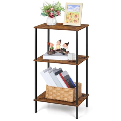 ETELI Tall End Table 3 Tier Side Table Small Nightstand, Rustic Brown | with Storage Shelf, for Small Spaces Living Room Bedroom Office - color: Brown