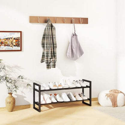 IBUYKE Expandable Shoe Rack, 18"-33” Adjustable Shoe Organizer for Closet, Stackable Metal Free Standing Shoe Rack Storage for Small Space Entryway, Black TXJ002B - size: 33inch-1 Pack