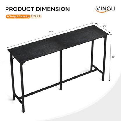 VINGLI 63 Inch Bar Table, Rectangular Counter Height Home Pub Table, Black | High Top, Multi-Scene Use for Kitchen Dining Living Room Sofa Entryway, Wooden Tabletop & Metal Base, Easy to Install - color: Black, size: 63"L