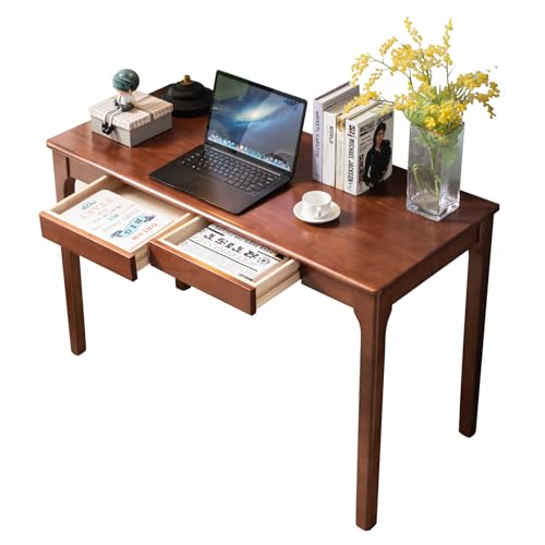 Solid Wood Desk with Drawers, Small Computer Desk for Small Spaces, Gaming Study Home Office Desks for Work, Student PC Desk for Bedroom, Escritorios para Cuartos (Cherry Color, 47inch) - color: Cherry Color, size: 47inch
