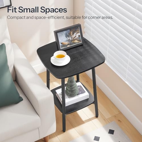 HOOBRO 2-Tier Square Side Table, Small Sofa End Table, Modern Simple Nightstand with Storage Shelves for Small Spaces, Living Room Bedroom Accent Table, 15.7" L x 15.7" W x 24" H, Black BB181BZ01 - color: Black