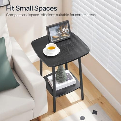HOOBRO 2-Tier Square Side Table, Small Sofa End Table, Modern Simple Nightstand with Storage Shelves for Small Spaces, Living Room Bedroom Accent Table, 15.7" L x 15.7" W x 24" H, Black BB181BZ01 - color: Black