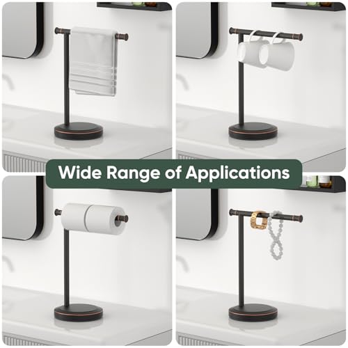 Hoimpro 13" Oil Rubbed Bronze Stand Hand Towel Holder Bathroom Kitchen Countertop Towel Rack Towel Bar Ring Free Standing Counter T Bath Accessories Freestanding Vanity Sink Hardware Stainless Steel - color: Oil Rubbed Bronze