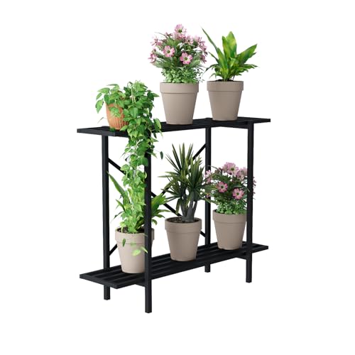 Zhongma 2 Tier Window Height Metal Sturdy Heavy Plant Stand, Narrow Plant Stand Indoor and Outdoor, L35.43 x W10.3 x H27.5 inch, 440 LBS Capacity & Heavy Duty Construction