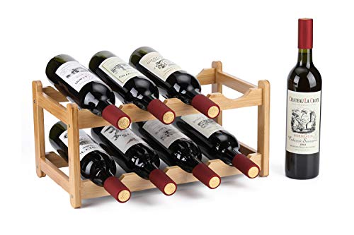 Wine Rack 8 Bottle 2-Tier Eco-Friendly Bamboo Wine Storage Easy-Assembly Space-Saving for Wine Lovers,Kitchen Wine Organizer for Countertop,Pantry, Home,Room Decor,Bar - color: 2 Tiers