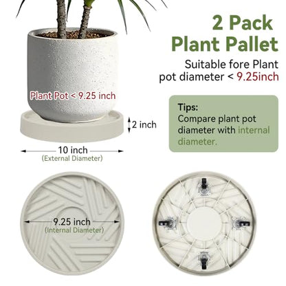 2 Pcs Plant Caddy with Hidden Wheels 10 Inch Heavy Duty Rolling Plant Stand, Indoor Outdoor Plant Saucer Tray with $9.9 Garden Tools (Beige) - size: 10 Inches of 2 Pack (Beige)
