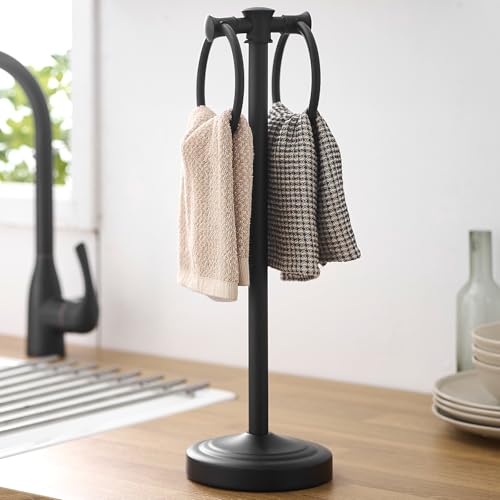 Hoimpro 17" Matte Black Stainless Steel Standing Towel Rack Double Towel Ring Hand Towel Stand Holder, Bathroom Accessories Set Hardware Towel Bar Hanger for Bathroom Vanity and Kitchen Countertops - color: Matte Black